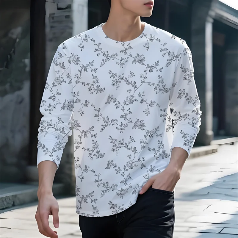 

New Fashion 3D Blossoms Men's Long Sleeve T-shirt Outdoor Quick-dry Fitness Streetwear Top Breathable Oversized T Shirts For Men