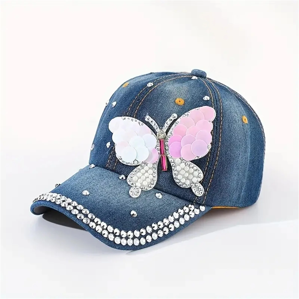 New Ladies denim diamond-encrusted casual show face small fashionable Western style show temperament cap