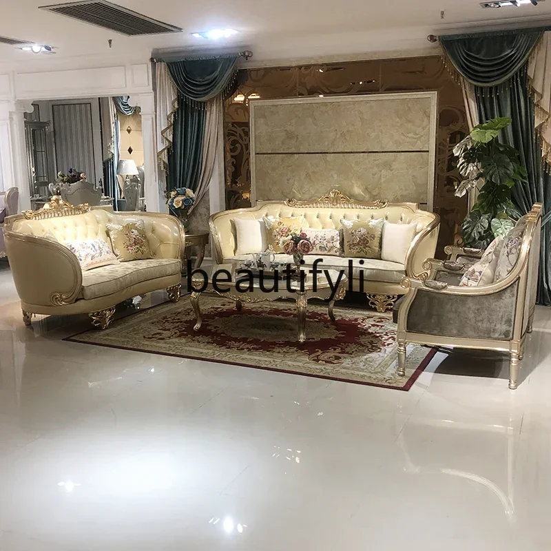 

Q French solid wood coffee table, European luxury carved oval tea table