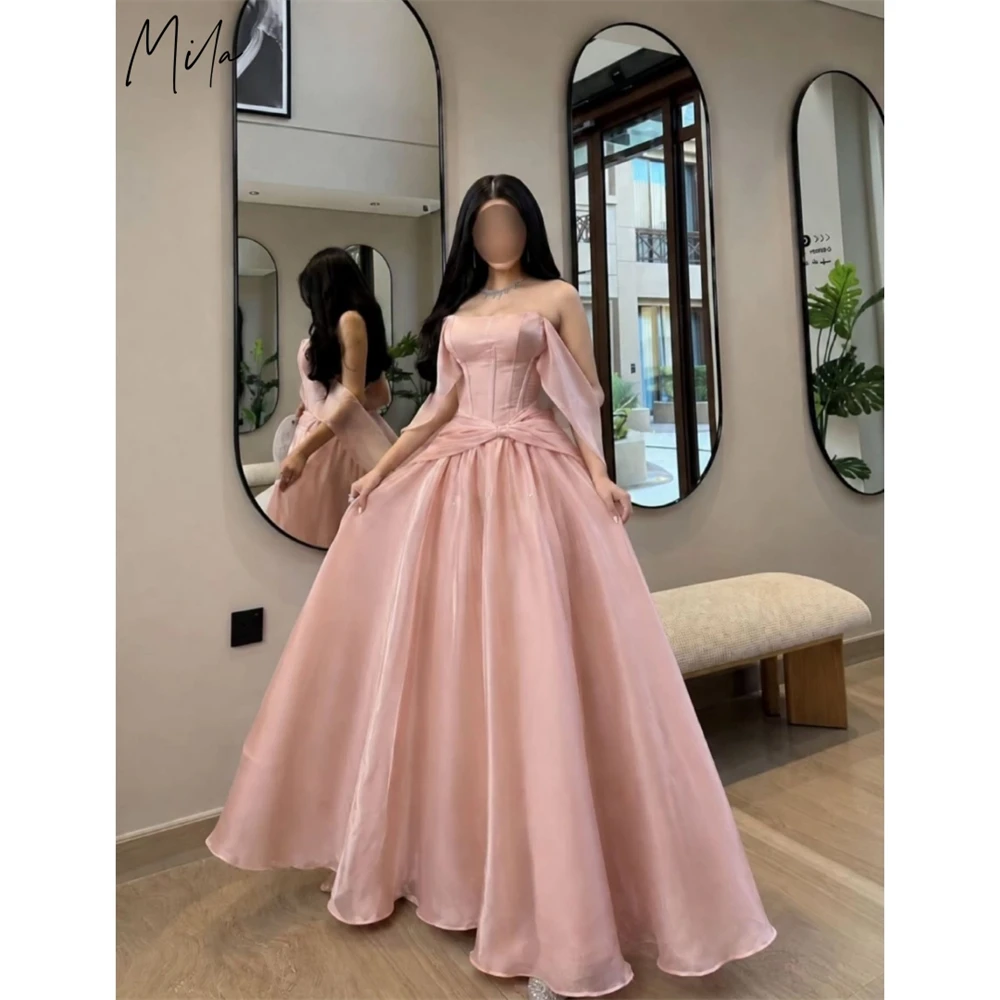 Mila Custom Pink Strapless Off Shoulder Prom Dress Flowy Floor Length Evening Gown Elegant Formal Graduation Homecoming Dress