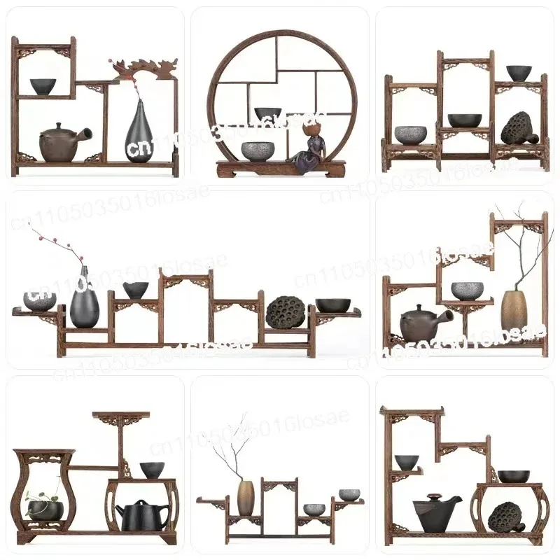 

Kung Fu Tea Pot Crafts Display Holder Shelves Teapot Tea Set Wood Carving Display Stand Decoration Home Tea Accessories