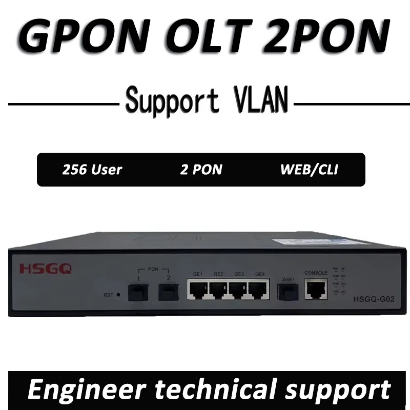 FTTH Mini GPON OLT 2PON SFP 2 portas , 256 ONU, 10G Uplink, 100-240V AC, 12V DC Power