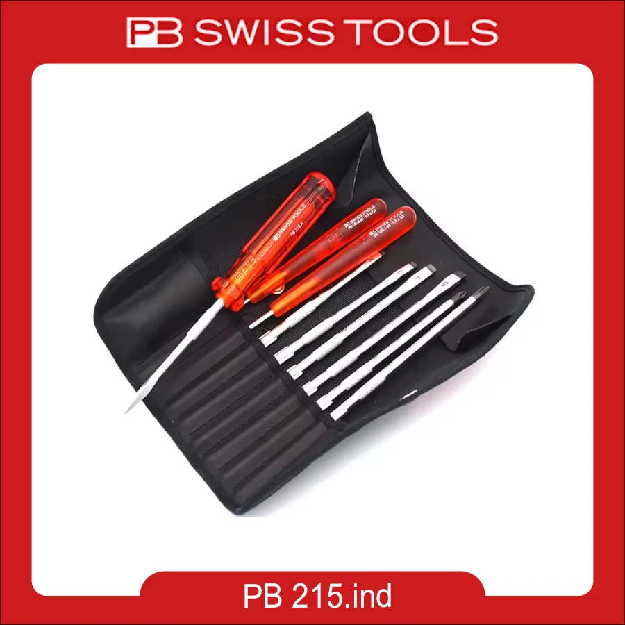 PB 215ind Swiss Tools Screwdriver Bit Set 10pcs Slotted Phillips in Roll-up Case with Classic Handle