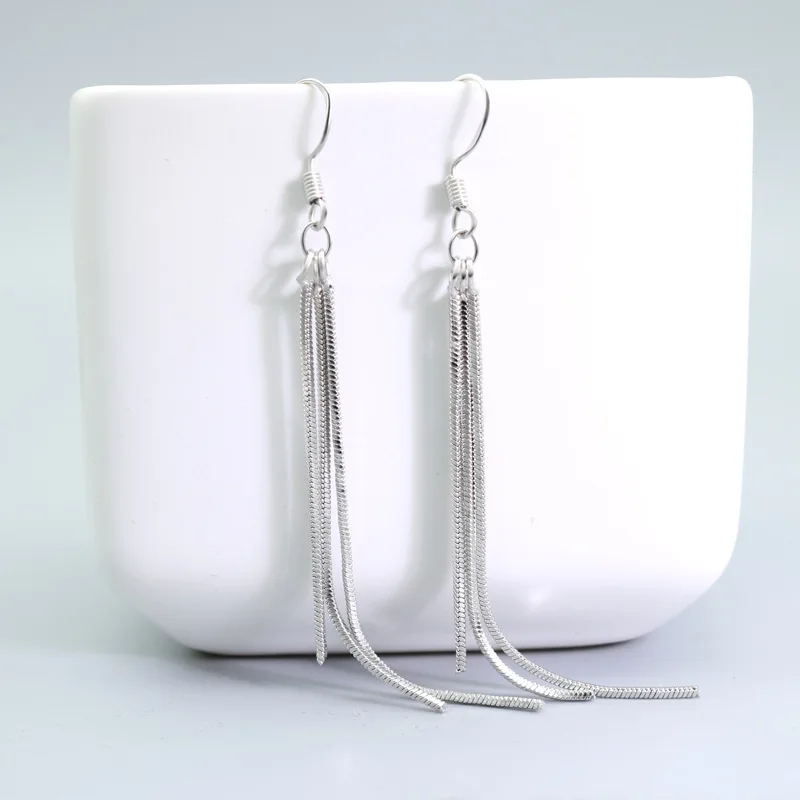 

Buyee 925 Sterling Silver Long Drop Earring Long Ear Wire Dangle Earring for Woman Girl Party Fine Jewelry Earring