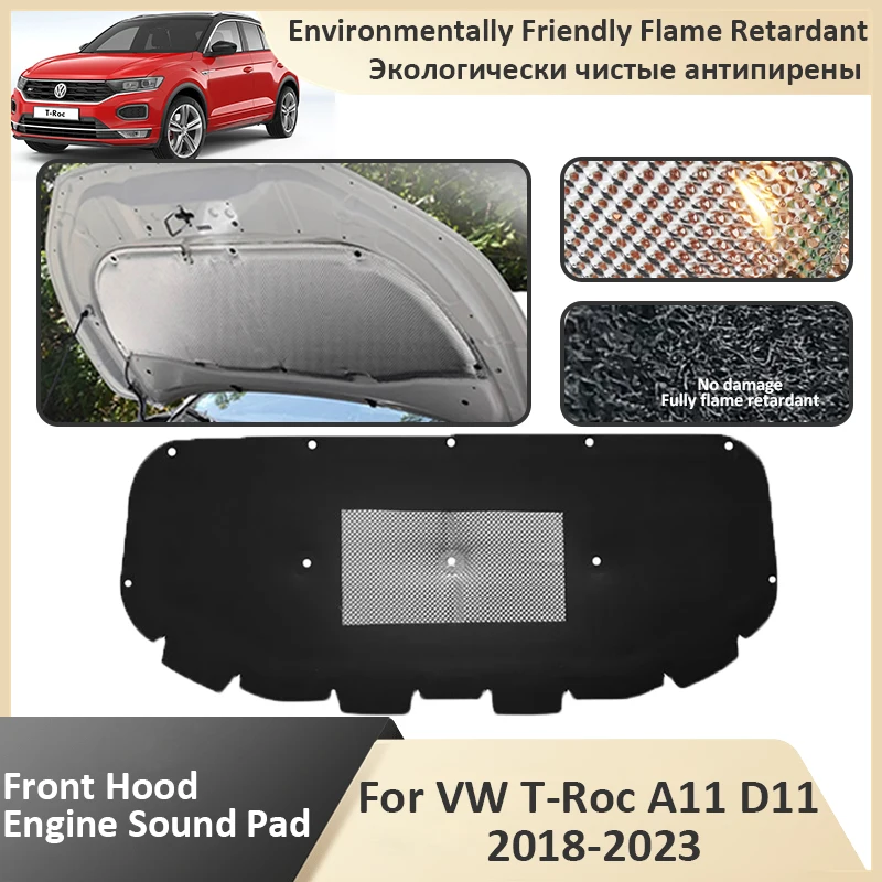 Front Hood Engine Sound Pad For VW Volkswagen T-Roc A11 D11 2018 2019 2020 2021 2022 2023 Firewall Soundproof Car Accessories