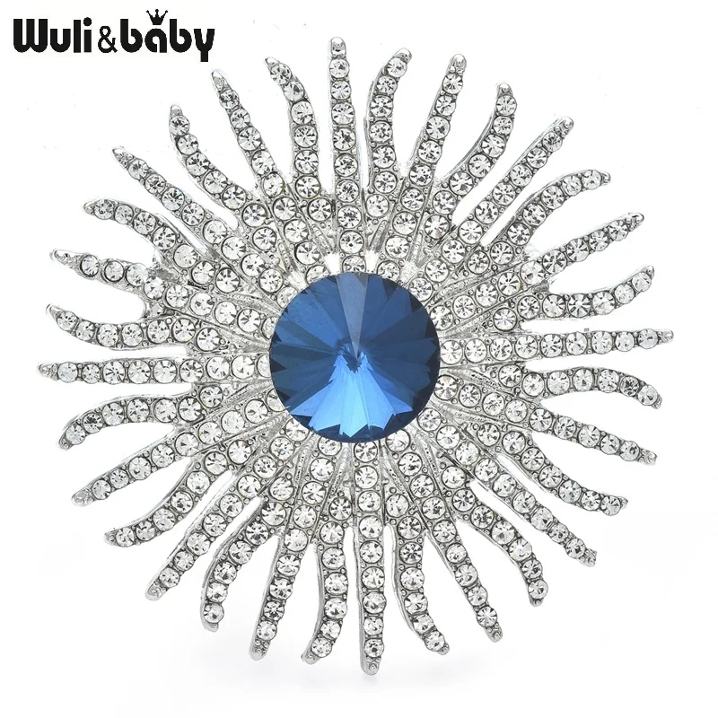 Wuli&baby Shining Crystal Sun Flower Brooches For Women Men 2-color Beautiful Palace Style Round Party Office Brooch Pins Gifts