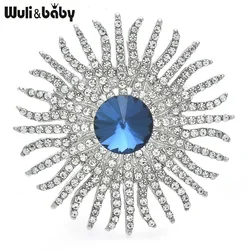 Wuli&baby Shining Crystal Sun Flower Brooches For Women Men 2-color Beautiful Palace Style Round Party Office Brooch Pins Gifts