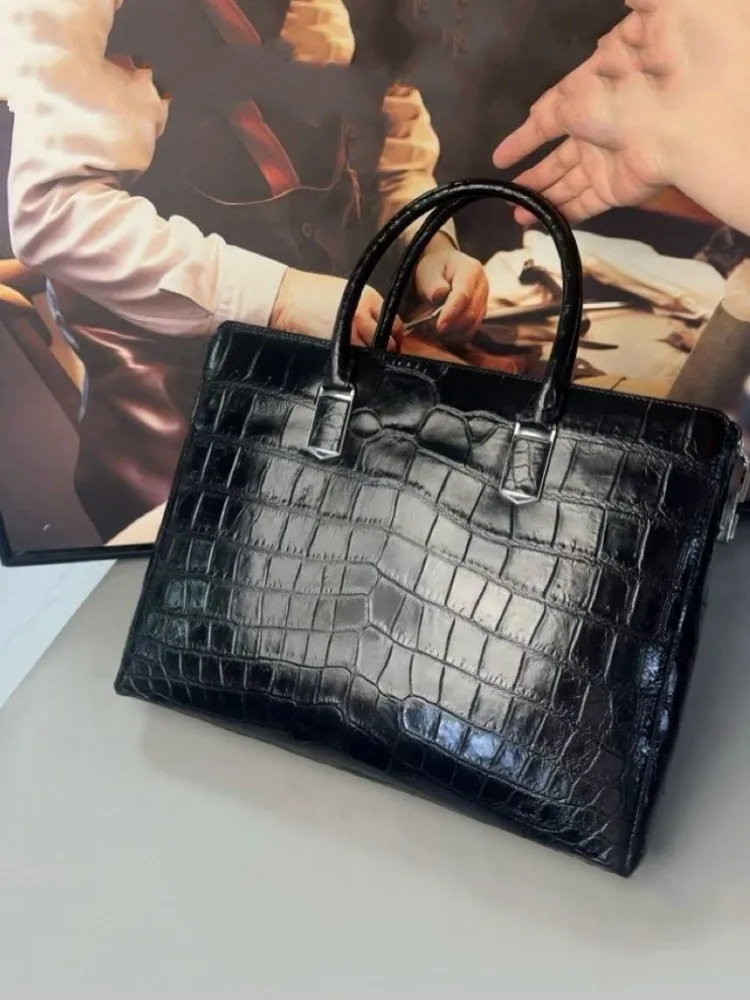 New Male Business Office Totes Briefcase Genuine Leather Handbag Casual Men High Quality Crocodile Leather Single Shoulder Bags