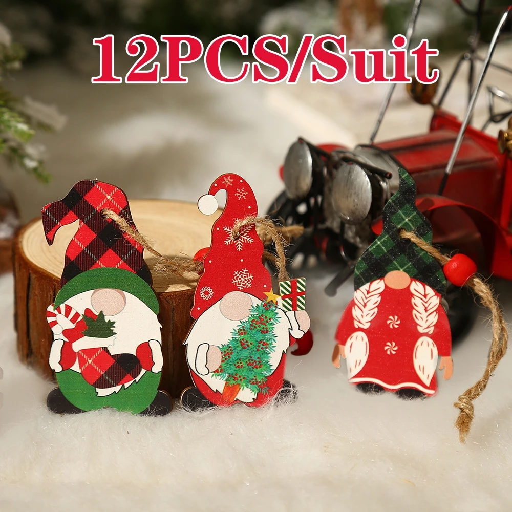 New Christmas Tree Decoration Hanging Accessories Wooden Painted Colorful Forest People Dolls Small Pendant Set Box