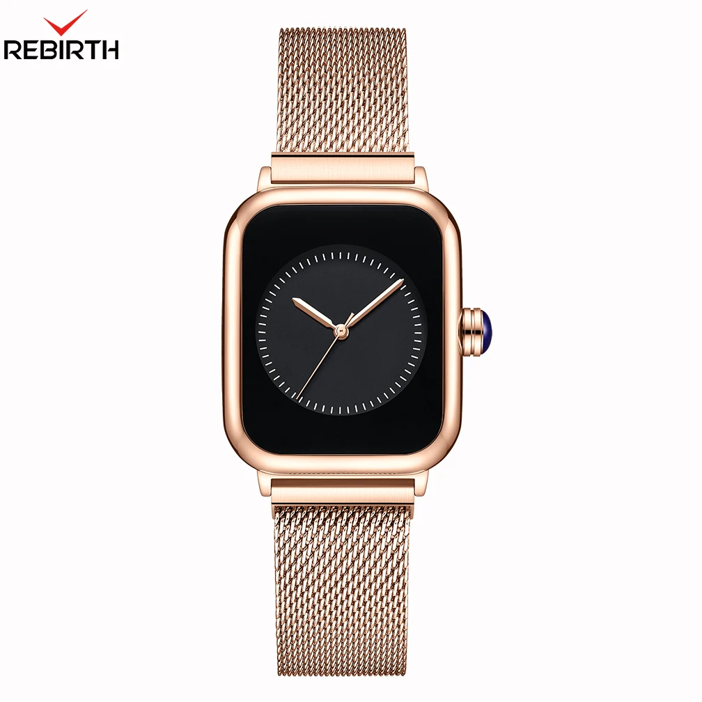 REBIRTH Women's Watches Fashion Business Quartz Mesh Strap Waterproof Watches