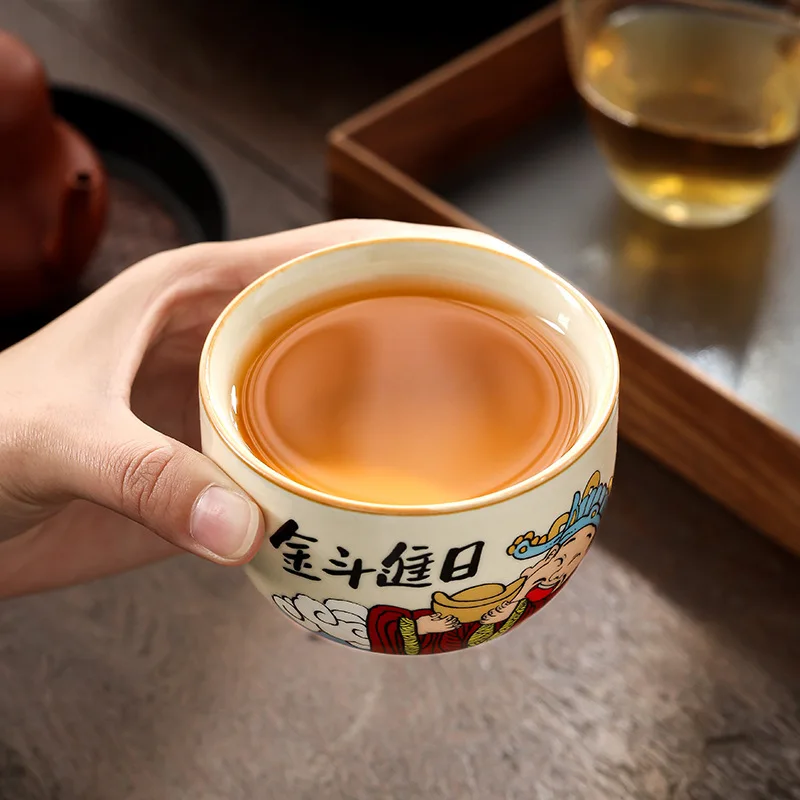 Ru Kiln Ceramic Tea Cup Crackle Glaze Personal Master Cup High End Develops Patina Gongfu Tea Ware Collection Gift