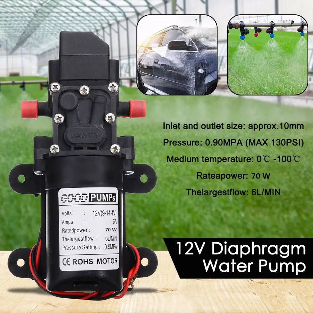 

130PSI DC 12V Electric Diaphragm High Pressure Black Car Washing Self Priming Pump Water Pump Water Sprayer