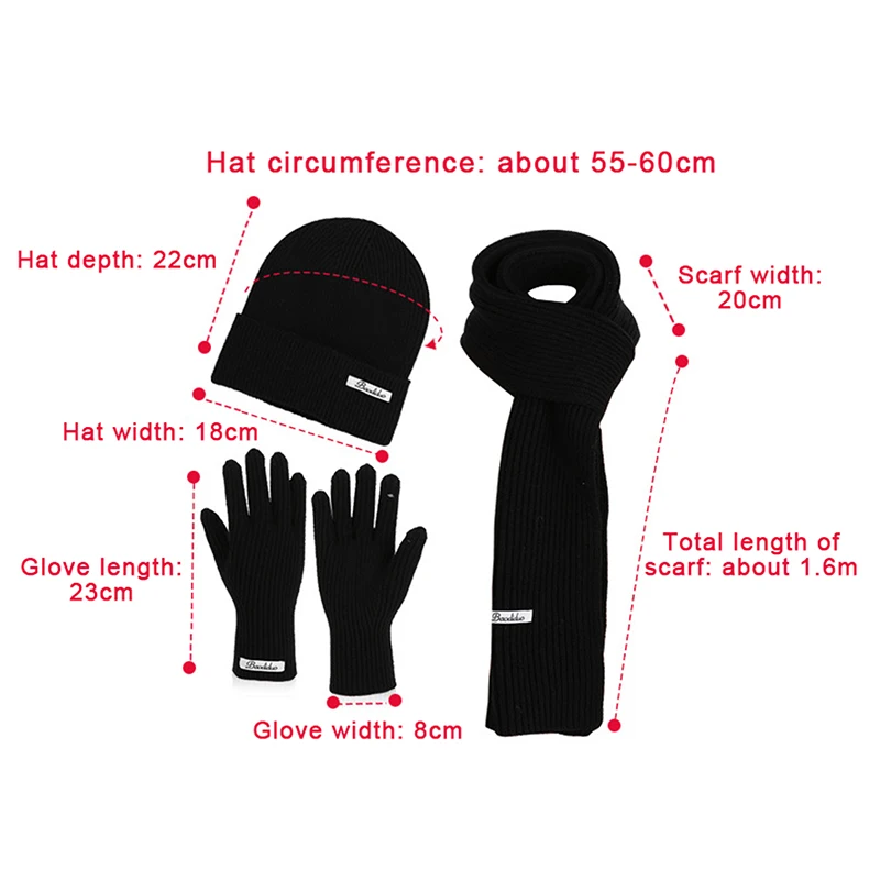 3Pcs Winter Knitted Hat For Women Scarf Gloves Set Burgundy Comfortable Soft Casual Warm Hat Set Outdoor Windproof Riding Set