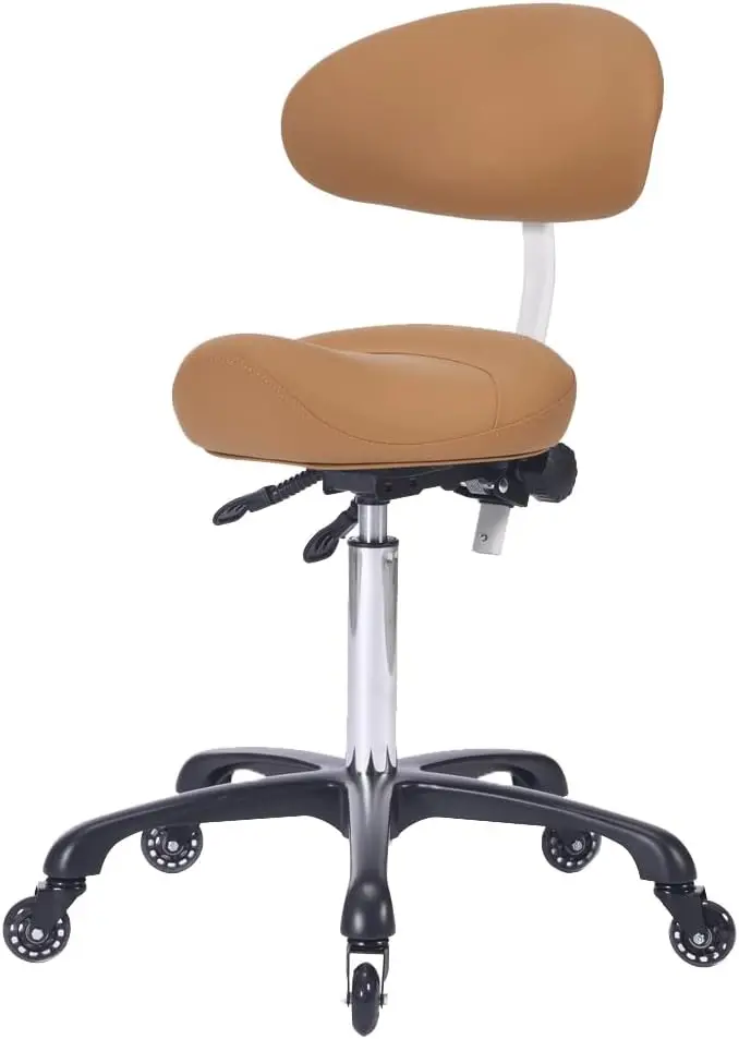 Ergonomic Rolling Saddle Stool with Back Support Professional Height Adjustable Swivel Chair for Drafting Salon Hair Massage Bar