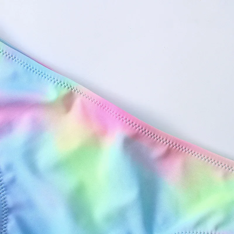 Bañador Tie Dye para niñas de 7 a 14 años, traje de baño de dos piezas, conjunto de Bikini fruncido frontal, ropa de playa 2024