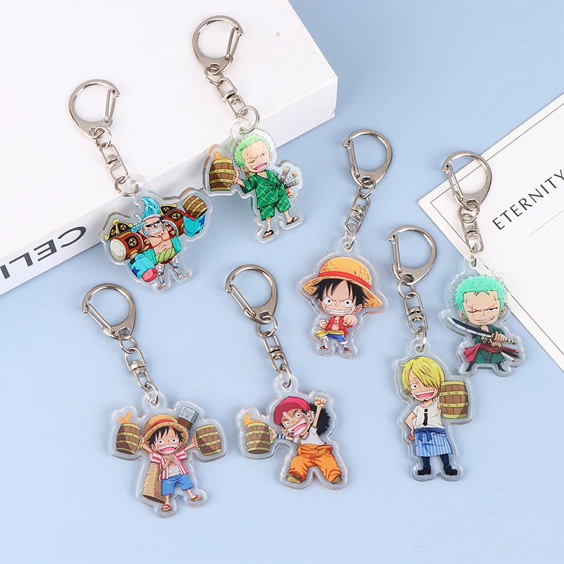 1Pc Anime One Piece Figure Acrylic Keychain Luffy Zoro Sanji Usopp Franky Bag Pendant Keyring Collectible Model Toy Gift