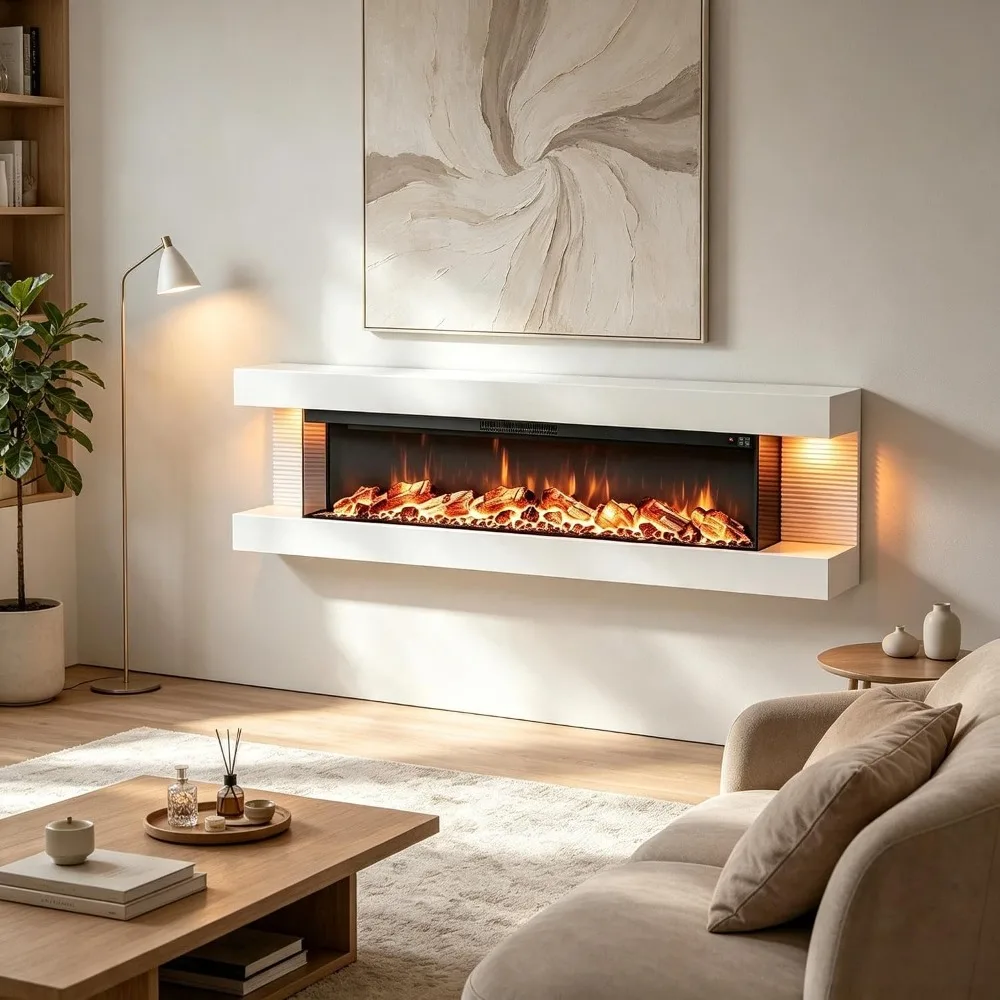 3 Sided Wall Mount Electric Fireplace w/ 60