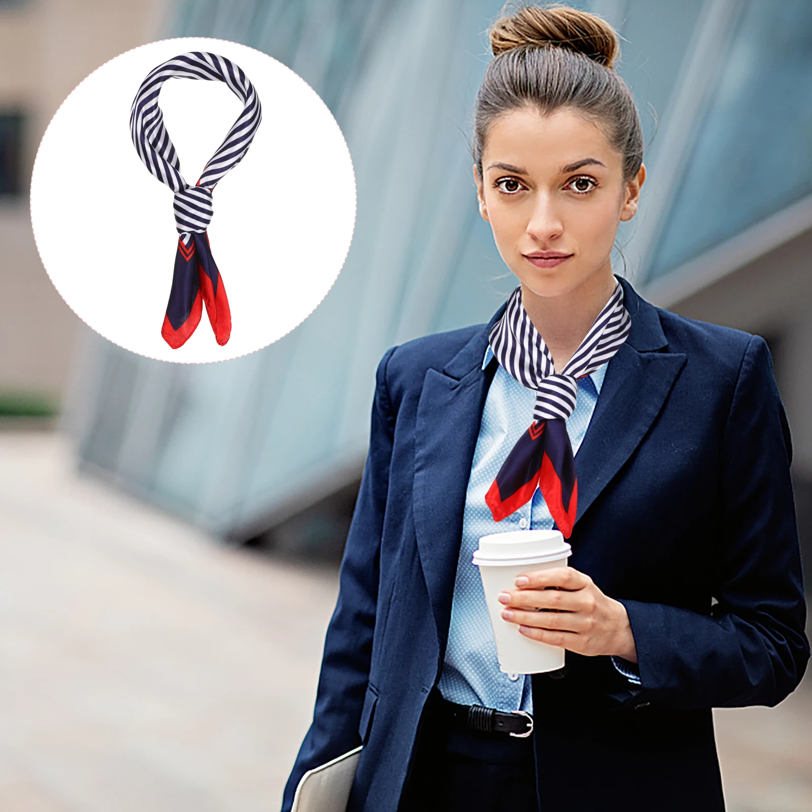

4pcs 50cm Small Square Scarf Red Stripe Women Professional Casual Silk Polyester Neckerchief Hair Scarf