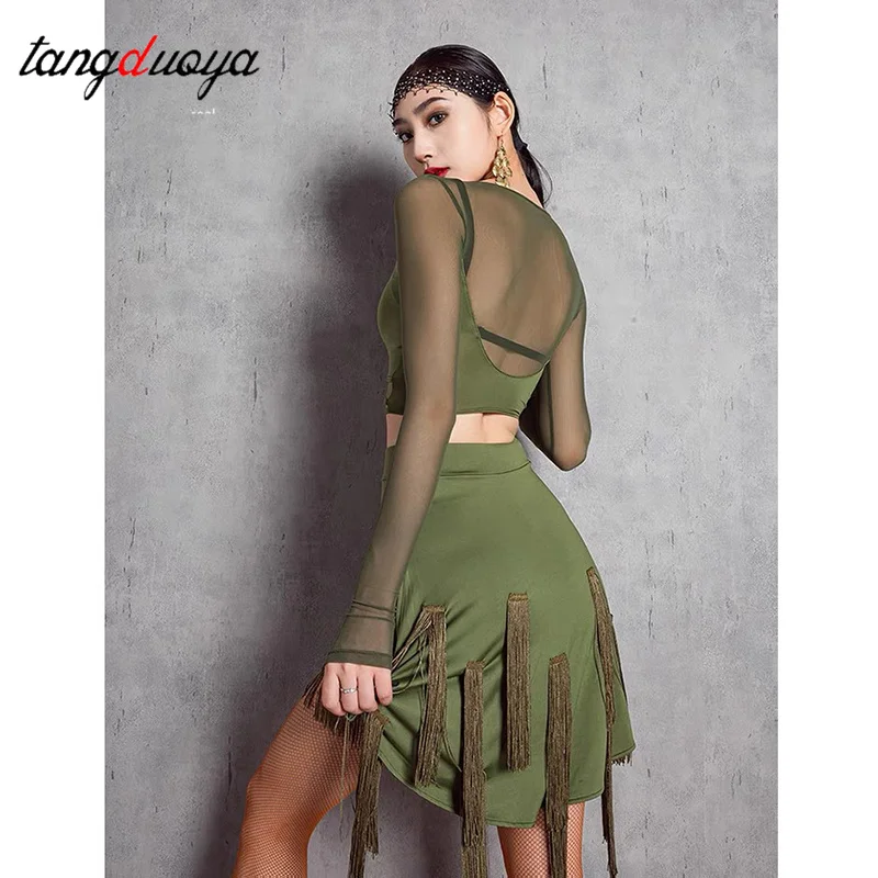 جديد إمرأة اللاتينية تنورة رقص غير النظامية شرابات قاعة الرقص رومبا سامبا Dancewear الإناث الرقص التدريب تشاتشا أداء زي