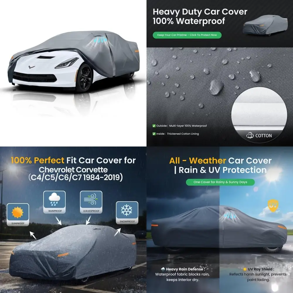 

Upgraded Breathable Vents Waterproof Car Cover for Corvette Models C4, C5, C6, C7 (1984-2019) with Premium Cotton Lining