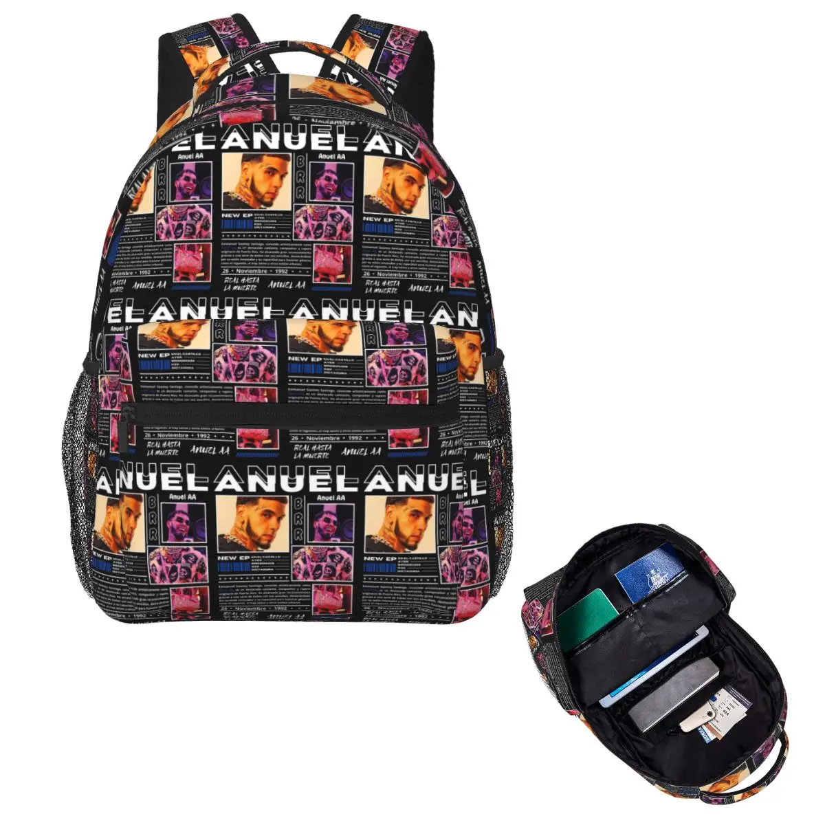 Rapper Anuel AA World Tour Student Backpack School Bag Hiking Travel Daypack for Men Women Fashion Bookbag Shoulder Bags
