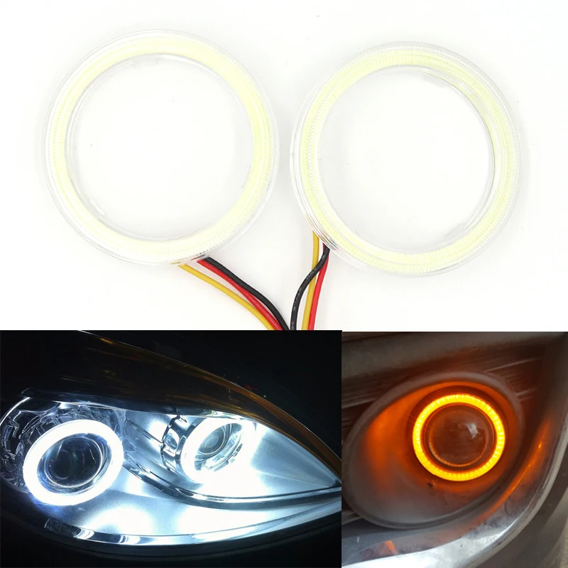 Niscarda 2x White Yellow LED Angle Eyes Halo Rings Drive Switchback Turn Signal Light Car Headlight Auto Lamp 60 70 80 90 100mm