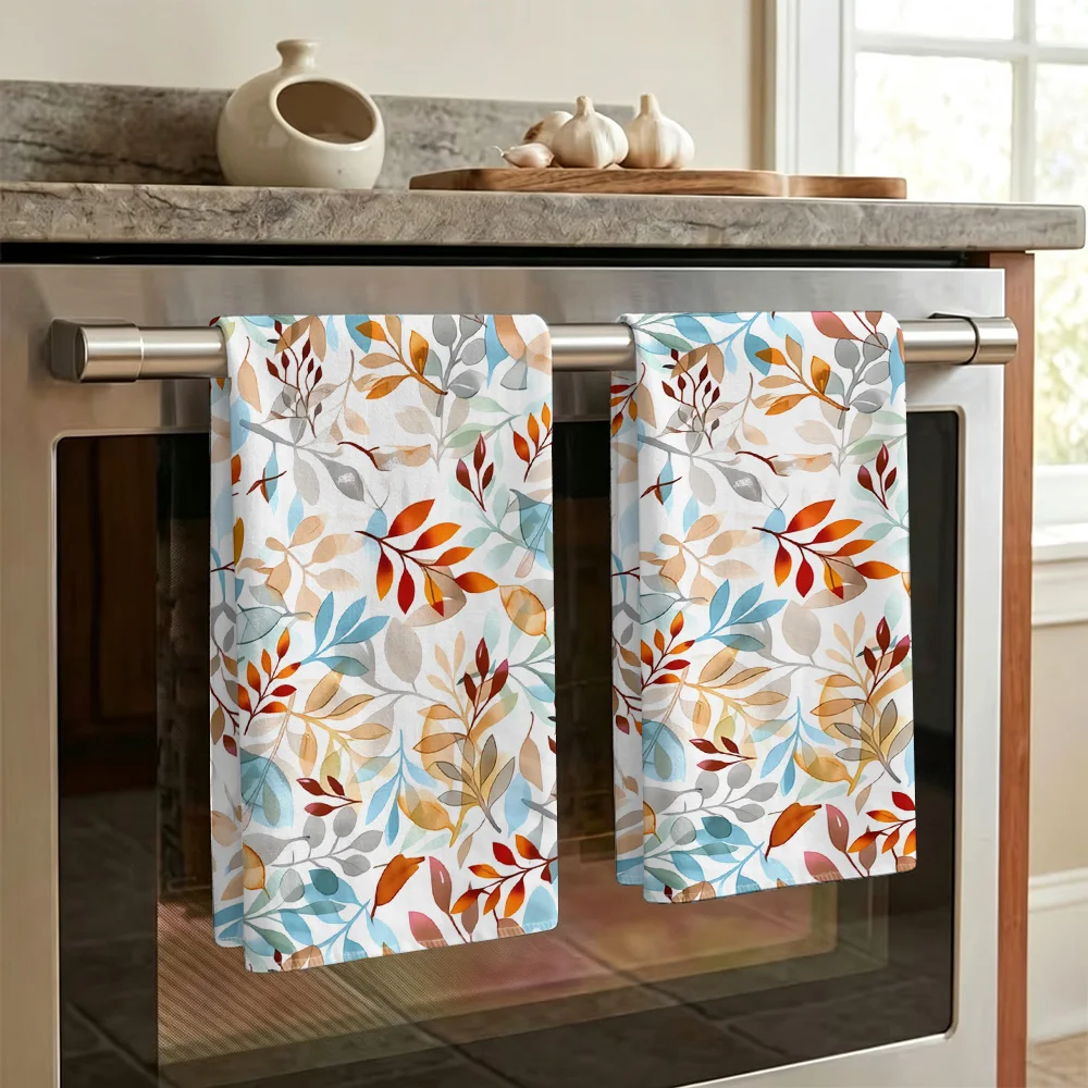 1pc/2pcs Autumn Leaf Print Kitchen Towel-Super absorbent, reusable polyester dishcloths perfect for home decor, cooking, baking