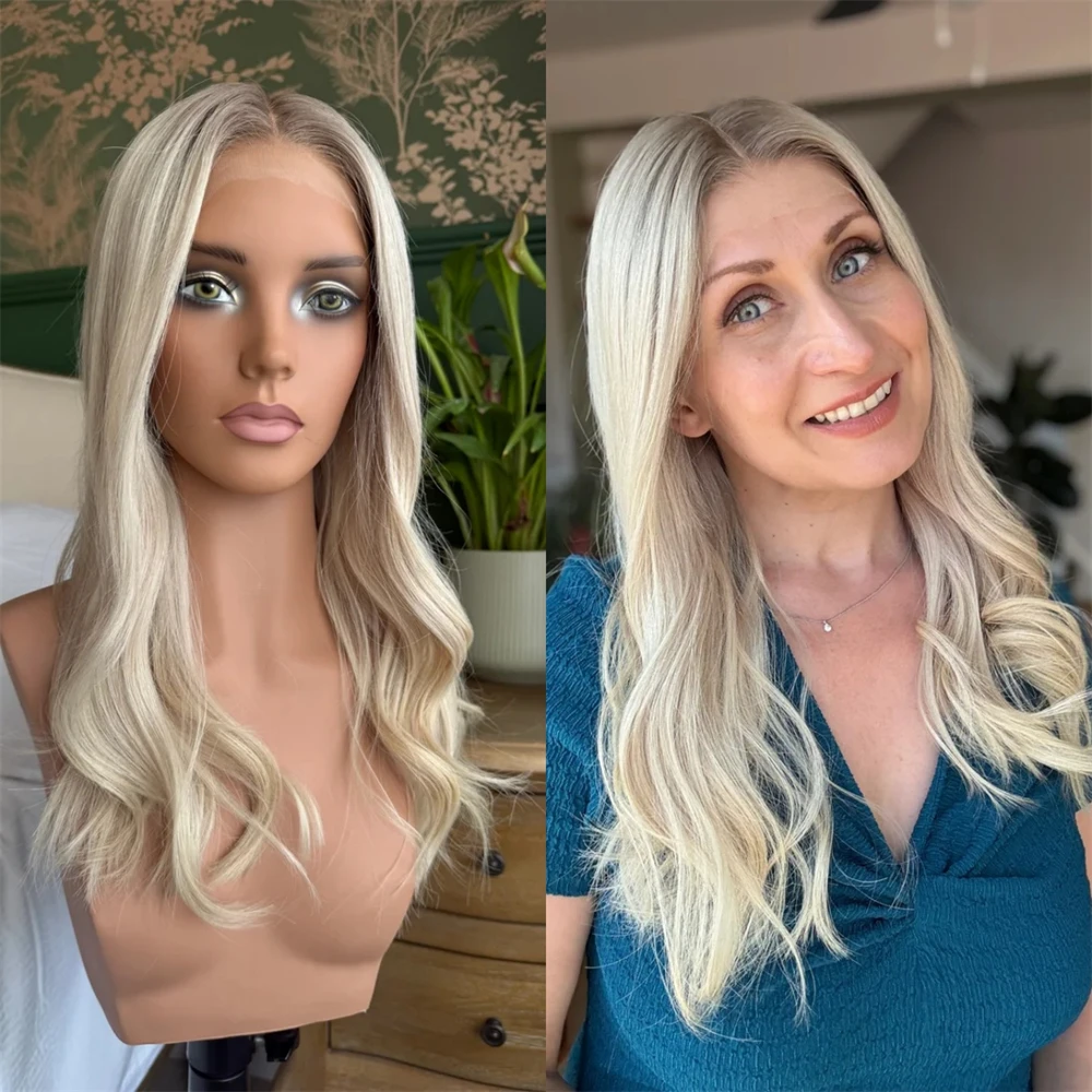 Soft Natural Wig Ombre Platinum Blonde Synthetic Lace Front Wig Heat Resistant Fiber Natural Preplucked Hairline with Baby Hair