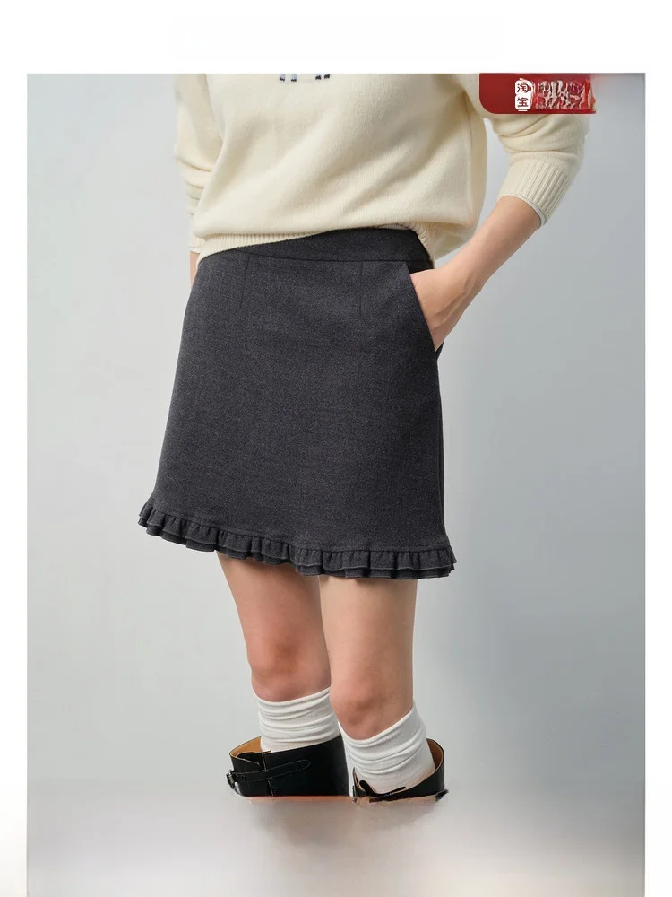 

Vega Chang Wool A-Line Skirt Women's 2025 New Autumn Winter f-length Skirt Casual Sle Pleated Hemline mid Waist