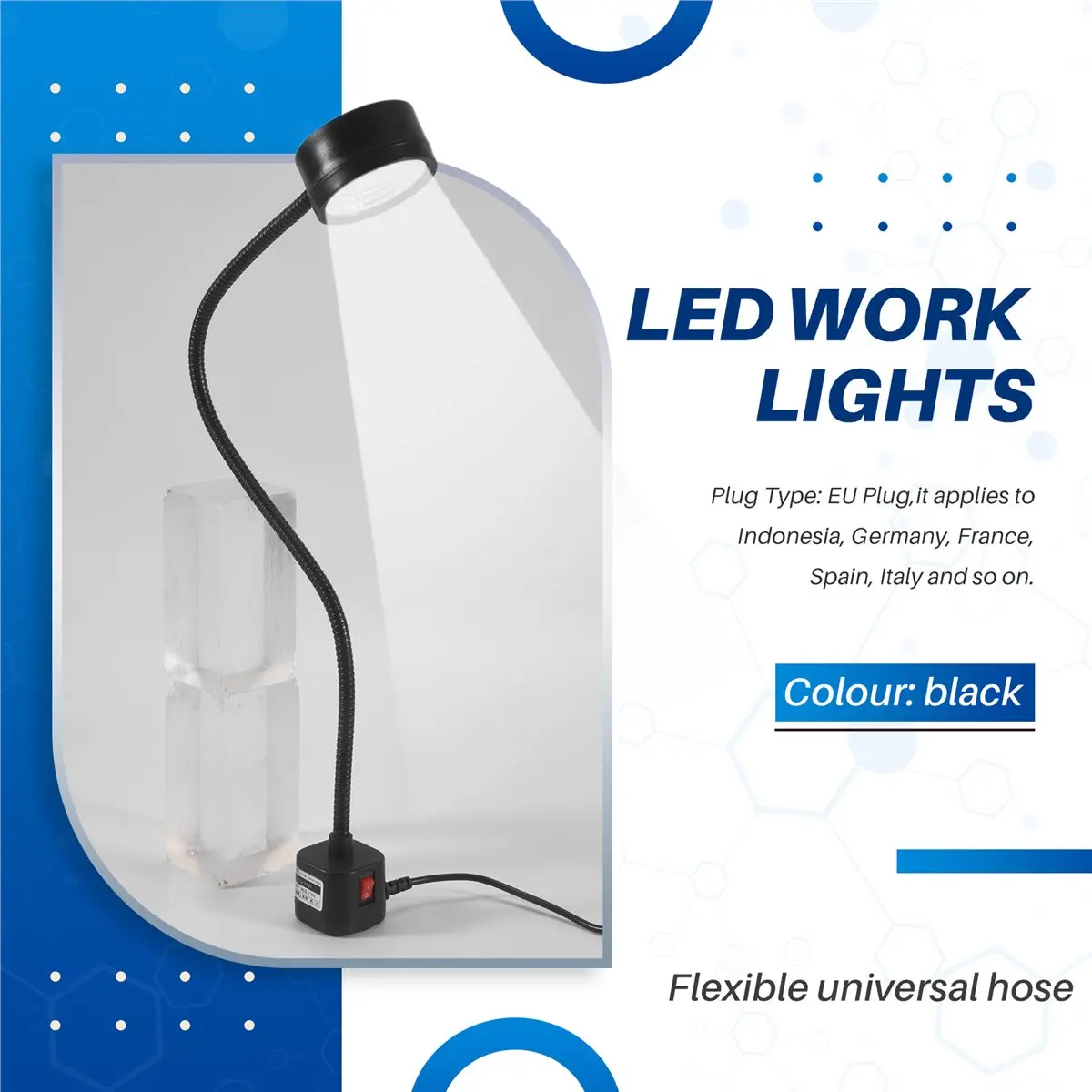 

Y17A LED Work Light Magnetic Base Flexible Gooseneck Lamp 220V 5W for Lathe Milling Drill Press Industrial Lighting, Eu Plug