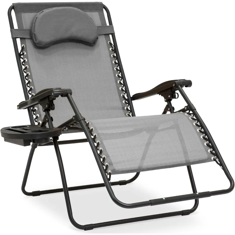 Oversized Zero Gravity Chair, Folding Outdoor Patio Lounge Recliner w/Cup Holder Accessory Tray, Pillow