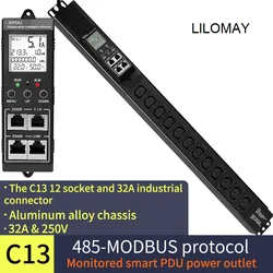 485 Modbus Network PDU 1.5U Intelligent Monitoring Smart PDU Power Socket 12-bit USA EU Socket 32A Input Vertical Installation