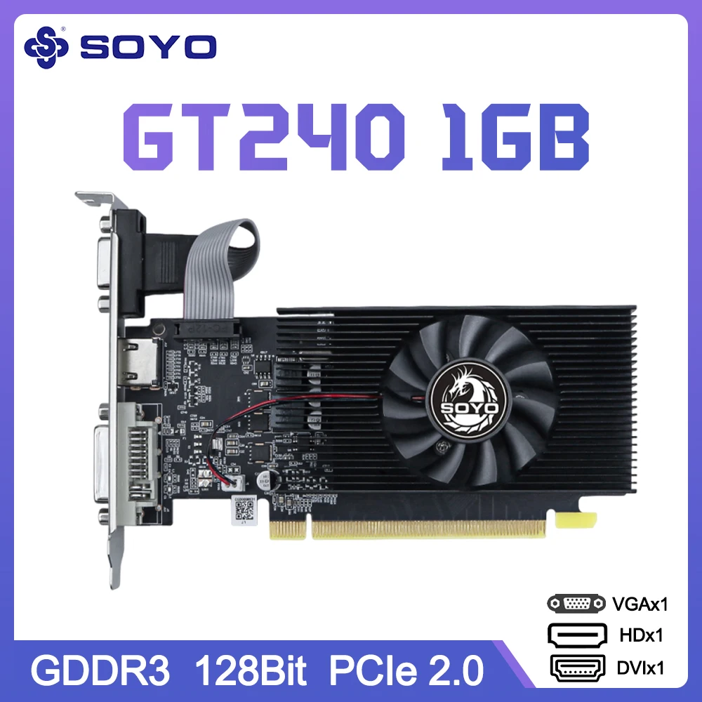 

SOYO NVIDIA GeForce GT240 1GB Half-height Graphics Card DDR3 128Bit 40nm PCI-E 2.0x16 VGA/HD/DVI Multi-screen Gaming Video Cards