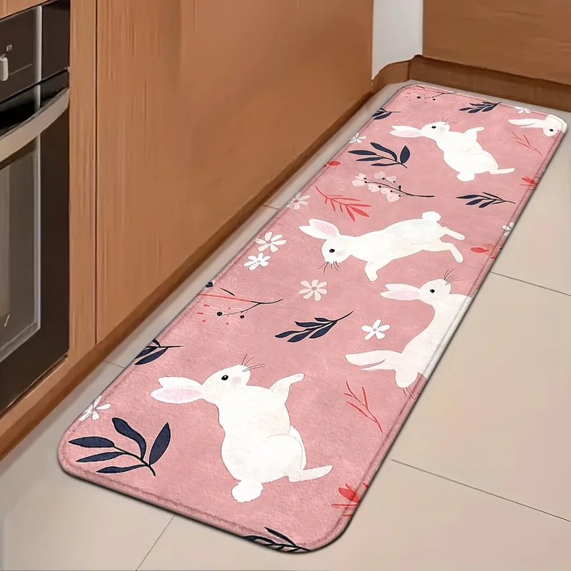 VIKAMA Spring Rabbit Floor Mat, Non-Slip Washable Kitchen Rug, Cushioned Standing Mat for Office Bathroom Decor