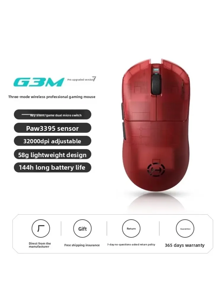 Edifier Hecate G3m Pro Mouse 1000hz Tri Mode Paw3395 Wireless Custom Lightweight Mouse 500mAh E-Sports Gamer Accessory