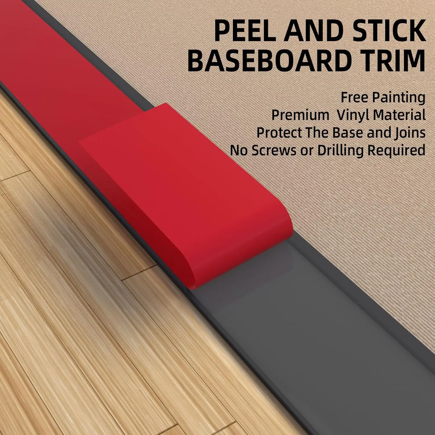 Flexible Wall Baseboard Molding Trim, 6 inch Self-Adhesive Vinyl Floor Base, Peel and Stick Rubber Base Moulding(Black, 60ft)