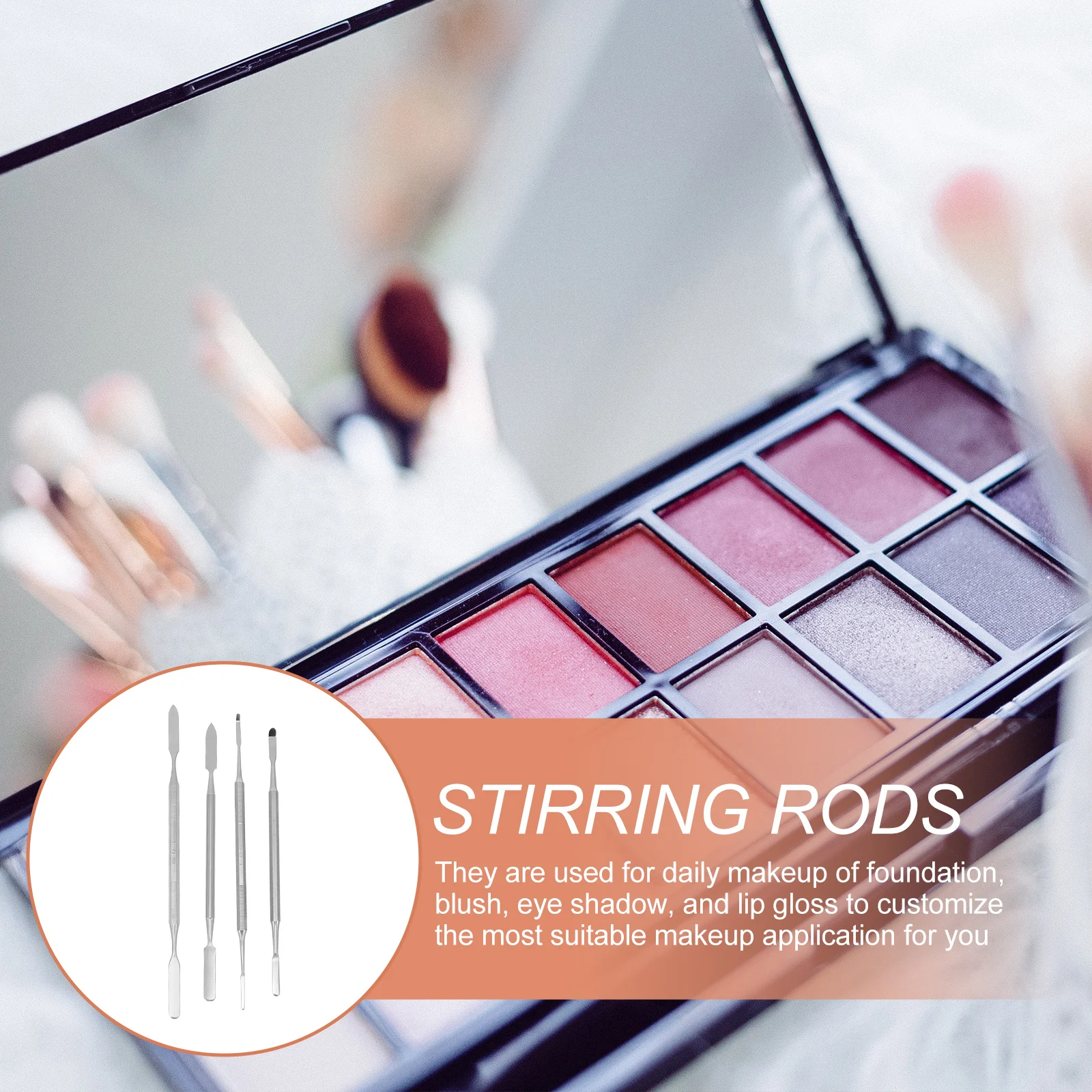 4pcs Stainless Steel Makeup Mixing Rods Palette Spatulas Tools for Foundation Blush Eyeshadow Lip Color Blending Easy Clean
