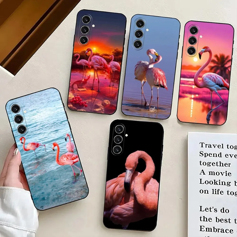 Flamingo Cute  Phone Case For Samsung S24,21,22,23,30,Ultra,S20,Plus,Fe,Lite,Note,10,9,5G Black Soft Cover