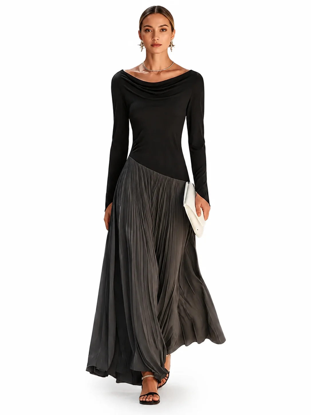 Elegant Women Asymmetrical Cowl Neck Maxi Dress