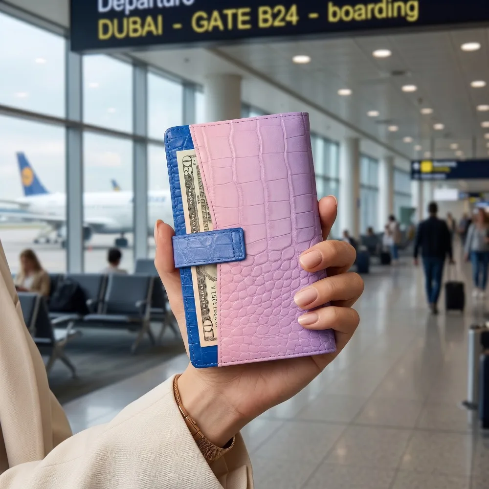 RFID Blocking Gradient Crocodile PU Passport Cover Women Travel Wallet Multi Card Slots Ticket Organizer Anti Theft Doc Holder