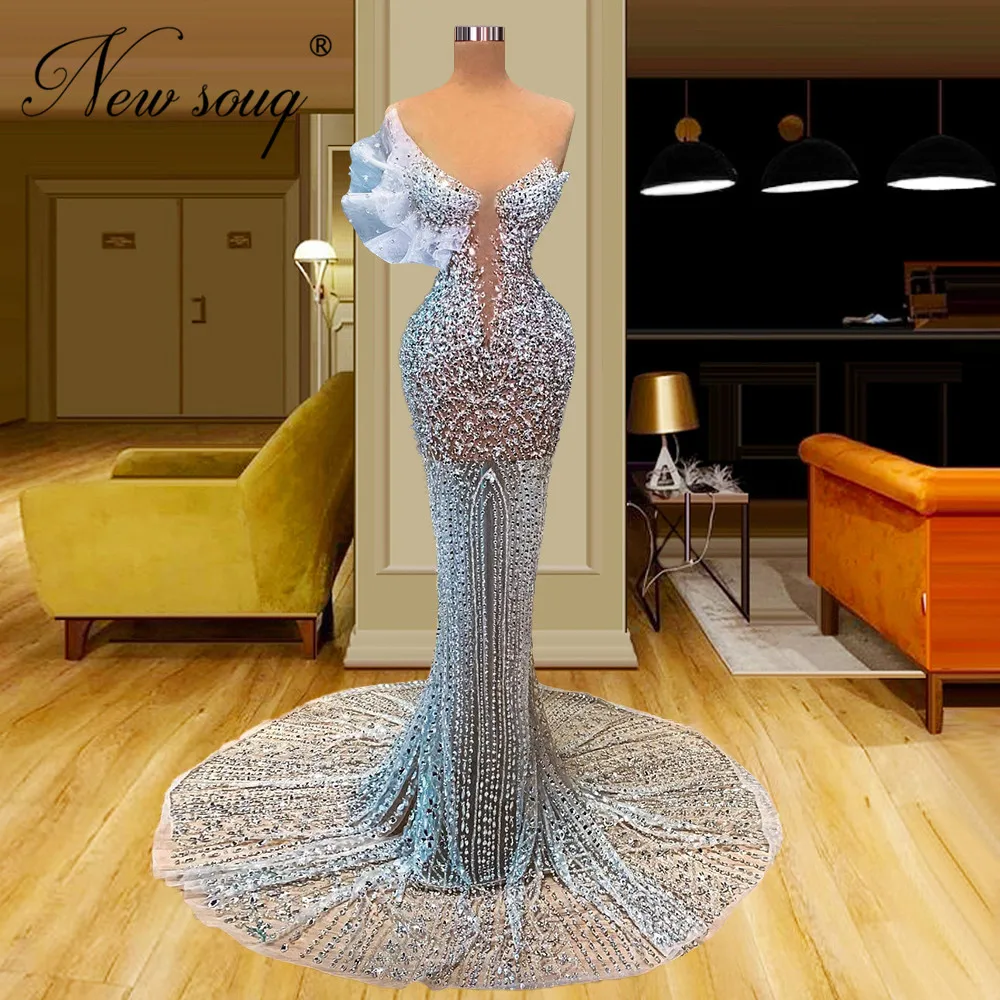 Vestido largo De fiesta con cuentas y cristales arábigos para mujer, traje elegante De noche, estilo Dubai