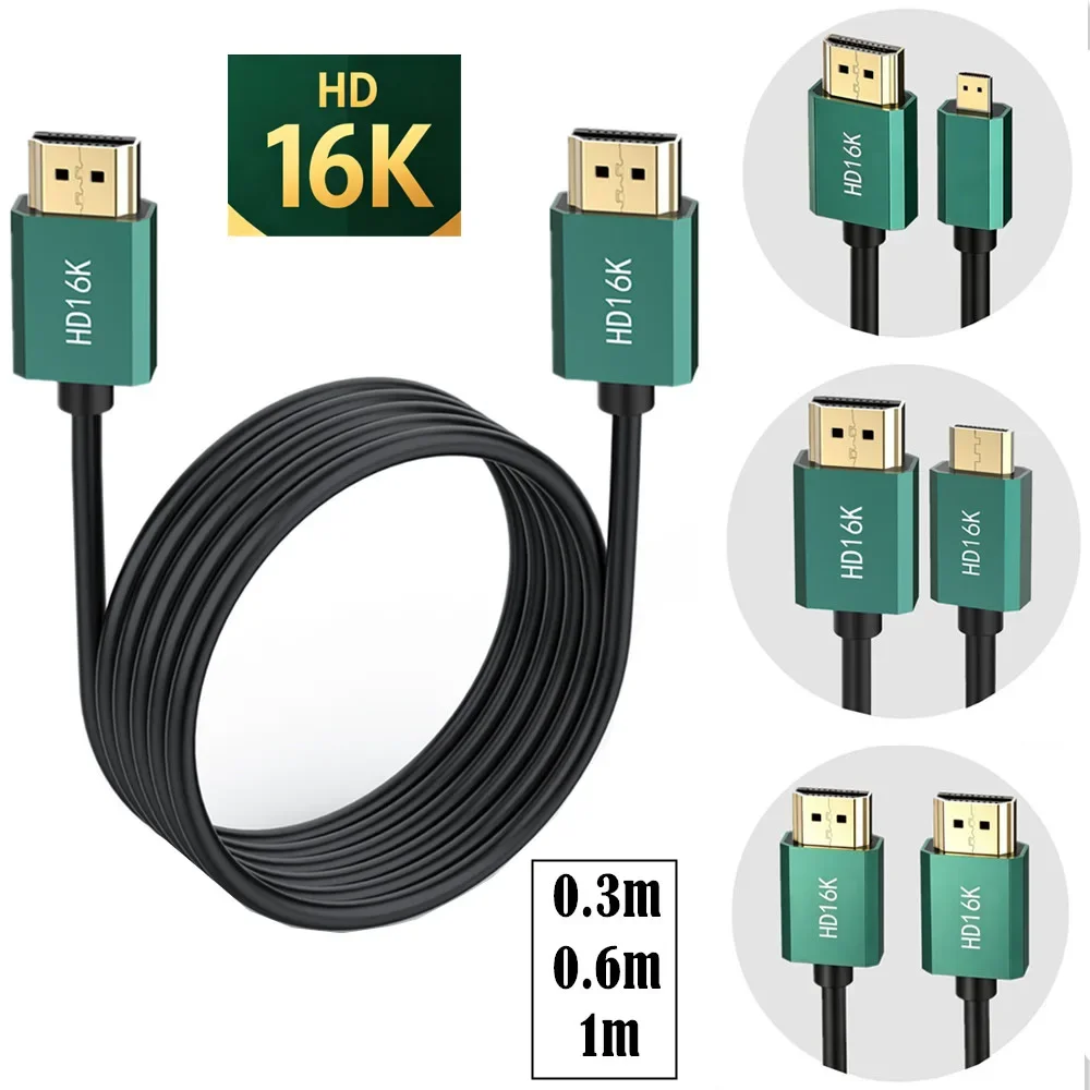 16K HDMI Cable HDMI Male To MicroHD / MiniHD / HDMI  Male Patch Cord Gold Plated 30cm 60cm 1m for Camera Monitor TV