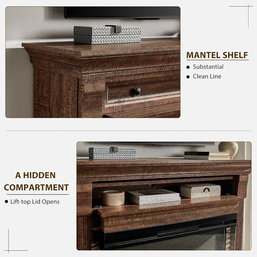 Lareira elétrica de 52 polegadas com lareira e suporte de TV com aquecedor elétrico de vidro de 3 lados de 36 polegadas, ideal para sala de estar Ambia