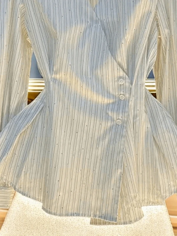 

Рубашки с длинным рукавом, женские атласные блузки на пуговицах, рукава-фонарики, плиссированный подол в горошек, элегантный женский минималистичный французский стиль