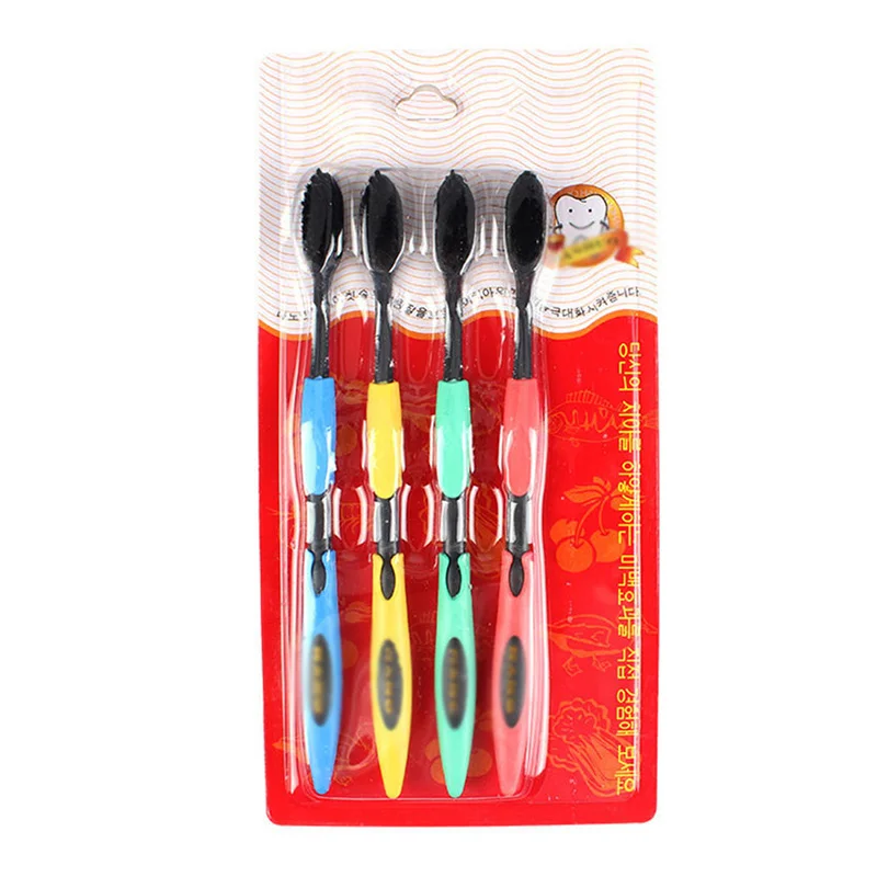 4 قطعة/المجموعة مزدوجة لينة الخشن فرشاة الأسنان المضادة للانزلاق نانو الأسود رئيس فرشاة الأسنان حزمة مريح العناية بالفم تنظيف تدليك فرشاة الأسنان