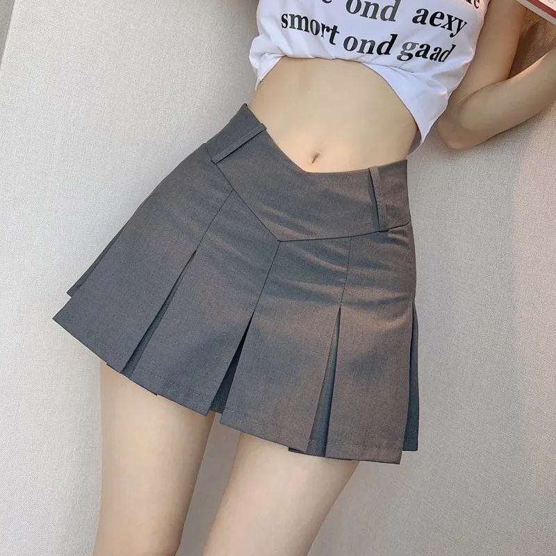 Solid A-line Mini skirtVintage Y2k Korean Fashion Sexy Pleated Mini Skirt Women V-shaped Low Rise Summer 2025