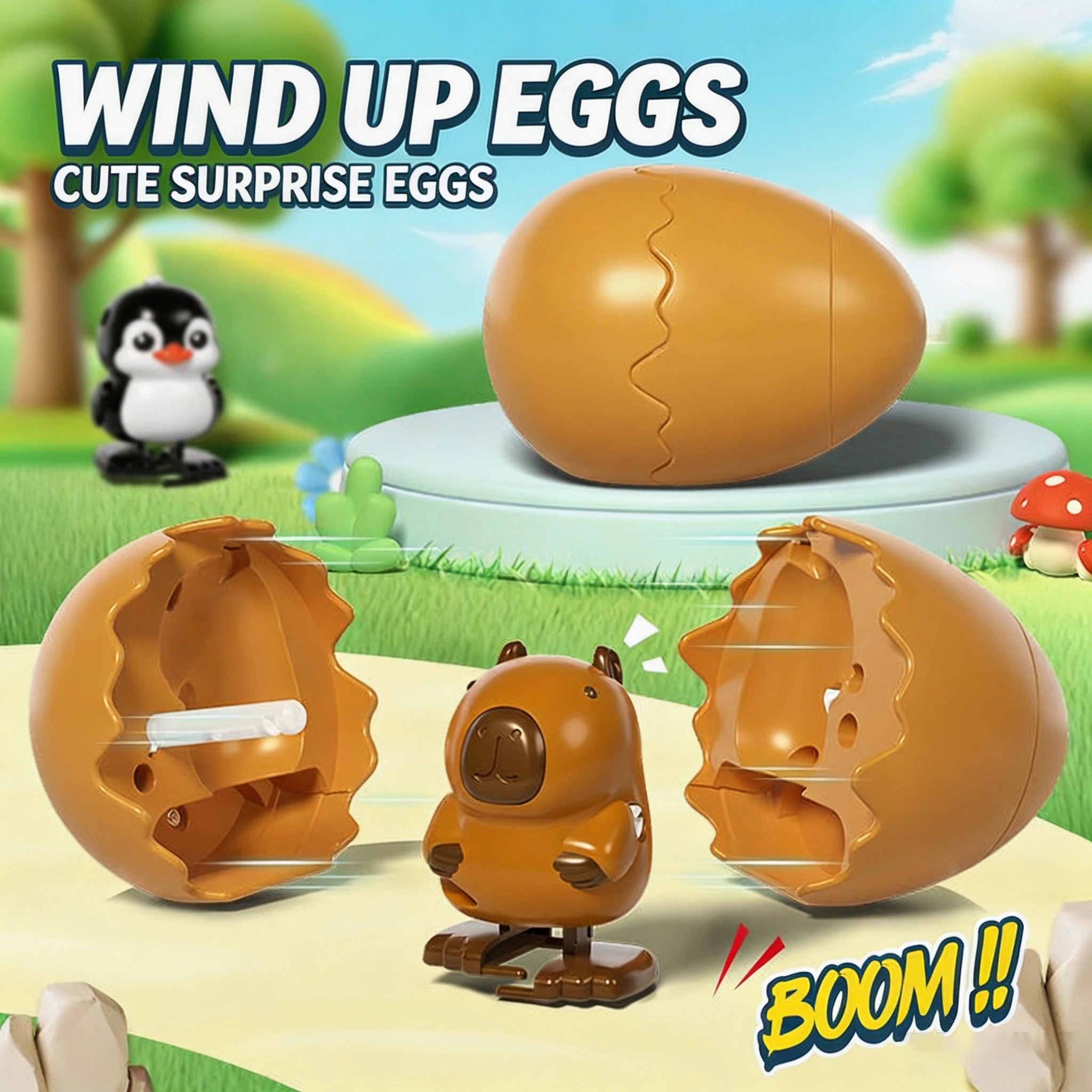 Pop-Up Dino Egg Capybara Toy, Wind-Up Walking Animal with Surprise Hatching, Educational Birthday Gift for Kids