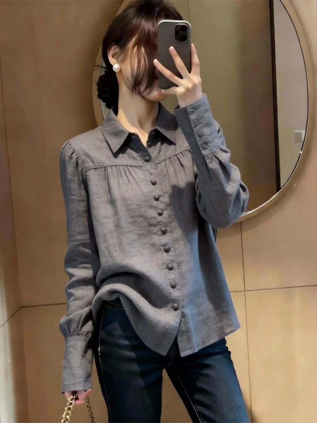 

Женская блузка с длинным рукавом в корейском стиле, весна 2026, модная, универсальная, для повседневной носки, элегантная, свободного кроя