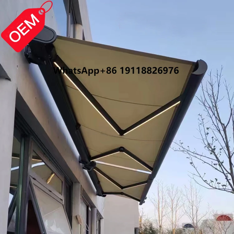 

Patio Full Cassette Motorized Folding Arm Awning Outdoor Aluminum Retractable Awning Canopy