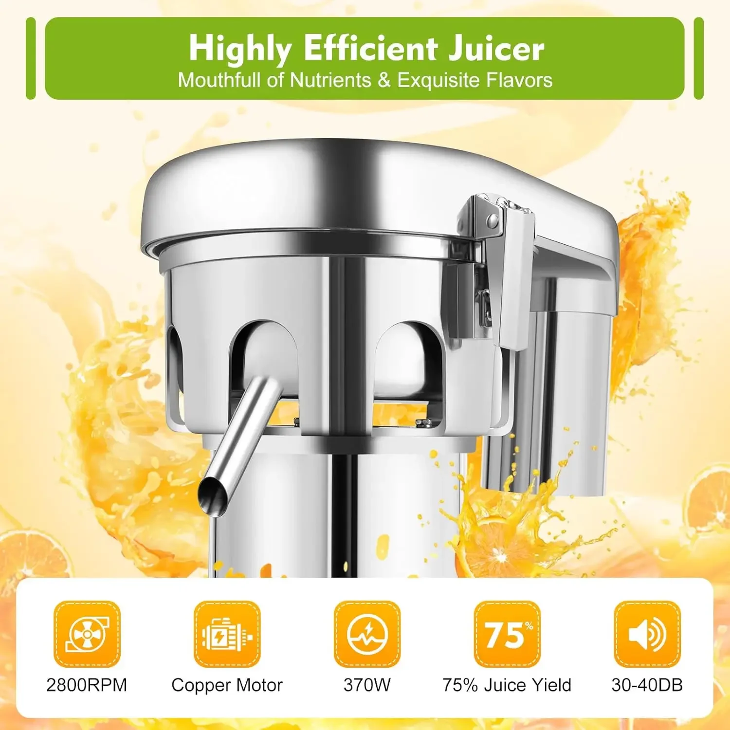 Máquina exprimidora extractora de jugo, máquina eléctrica para hacer jugo de frutas y verduras, jugo centrífugo construido de acero inoxidable